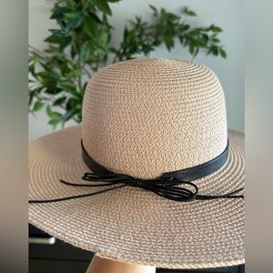 Wide Brim Straw Sun Hat with Black Band